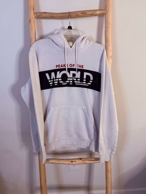 H&M White Crewneck Hoodie with Blue and Red Graphic